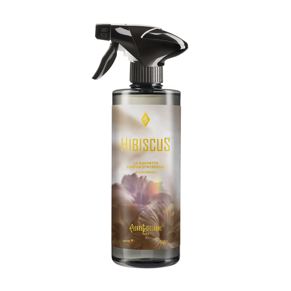 Hibiscus - Home fragrance - 500 ml. Discover our home spray, Hibiscus LA Gachette, which fills the air with a fragrance of hibiscus, fig wood, and cocoa bean.