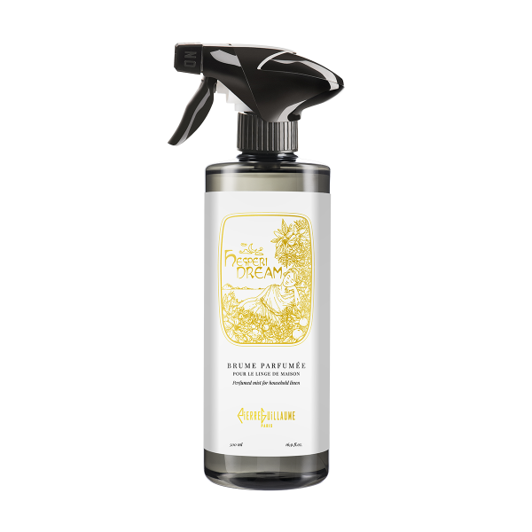 Hesperidream is a perfumed mist for household linens. Feels fresh and clean - Notes of mandarin, sage, and California poppy. Perfumed mist for household linens - Hesperidream - 500 ml