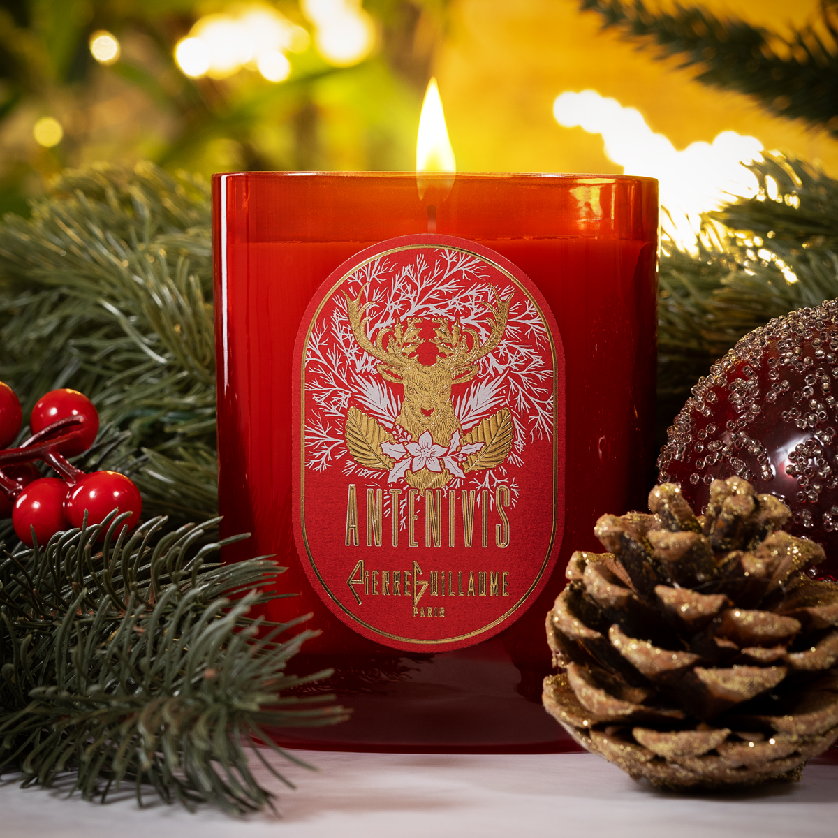 Pierre-Guillaume-Paris---Antenivis---Bougie-Parfumee---240g---Antenivis,-Bougie-parfumée-d'ambiance-240-g,-Feuilles-de-thé,-écorce-de-Mandarine,-Cannelle,-Fruits-Secs,-Résine-d’épicéa,-Bois-de-Cèdre--Web-Square Antenivis, Scented room candle 240 g, Tea leaves, Mandarin peel, Cinnamon, Dried fruits, Spruce resin, Cedar wood - Artwork.