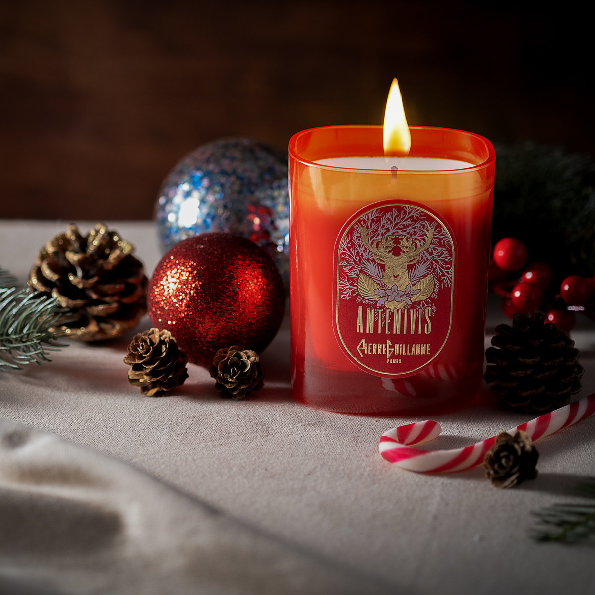 Antenivis, Bougie parfumée d'ambiance 240 g, Feuilles de thé, écorce de Mandarine, Cannelle, Fruits Secs, Résine d’épicéa, Bois de Cèdre - Artwork.