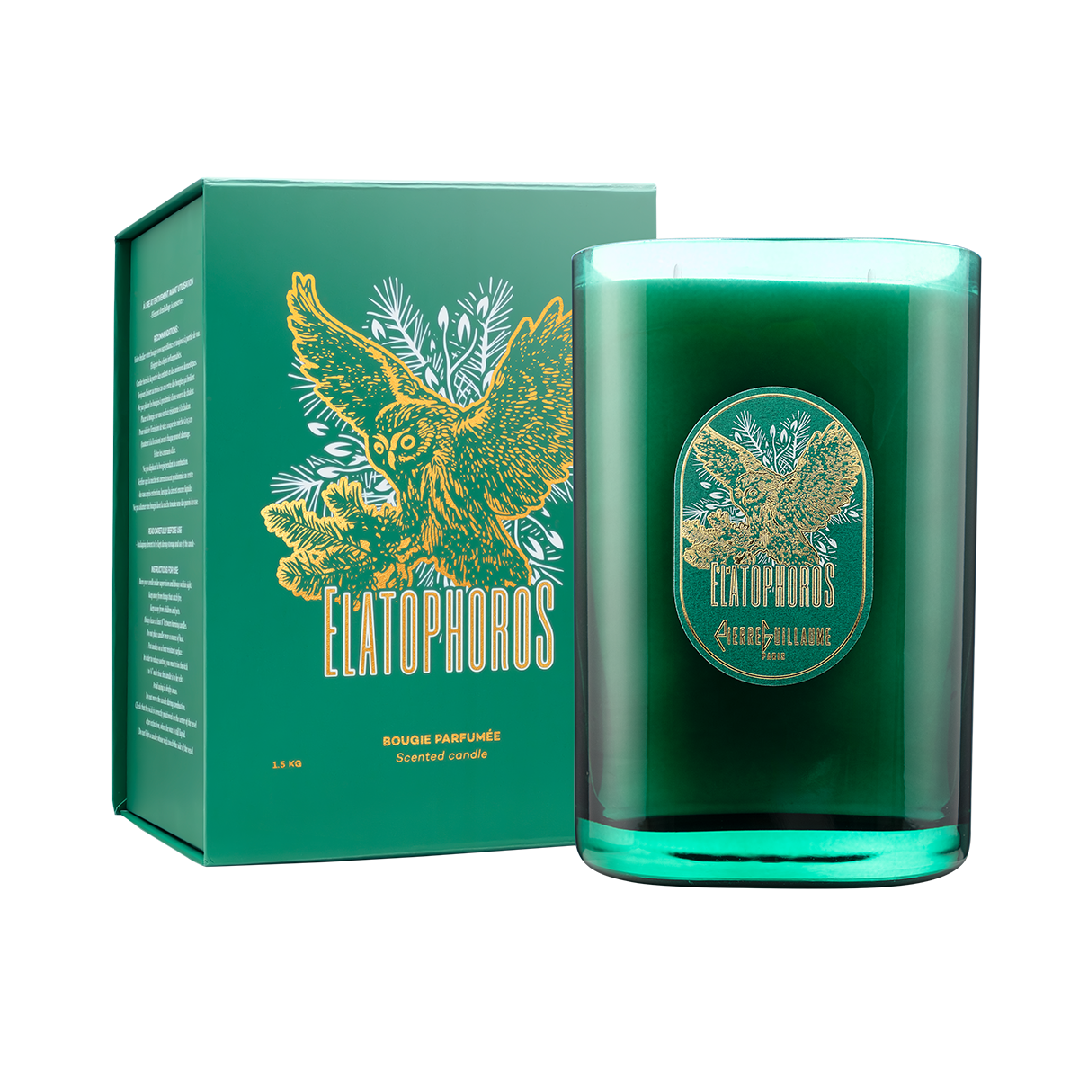 Pierre-Guillaume-Paris-Elatophoros-Bougie-Parfumee-1,5kg-Boîte-Bougie-Web-2025 Elatophoros, Boîte, Bougie Ornementale parfumée d'ambiance 1,5 kg, Aiguilles de pin, Sauge, Myhrre, Labdanum, Cuir.