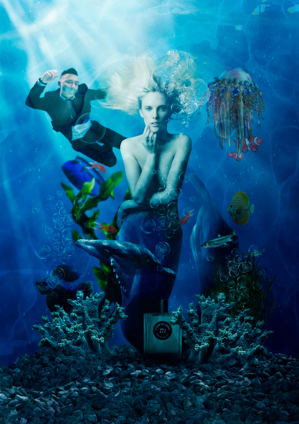 PIERRE GUILLAUME PARIS présente un parfum Aquatique Minéral : Le Chant des Sirène - Baumé et Soyeux, Marin, Criste Marine, Santal. Pierre Guillaume Paris - Le Chant des Sirenes - 27-1 - Perfume - 100 ml bottle - aquatic mineral - Rosewood-Carambola-Opopanax-Wood-Anmand-rose-Marine Sandalwood Leaves. Artwork
