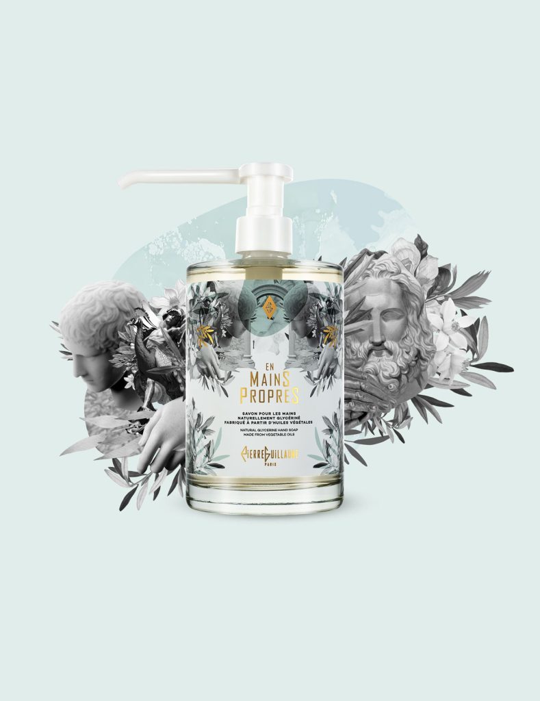 En Mains Propres, Savon pour les Mains, naturellement glycériné, fabriqué à partir d'huiles végétales. Agrumes, Feuilles d'Olivier, Bois de Cèdre. Bouteille 500ml - Artwork