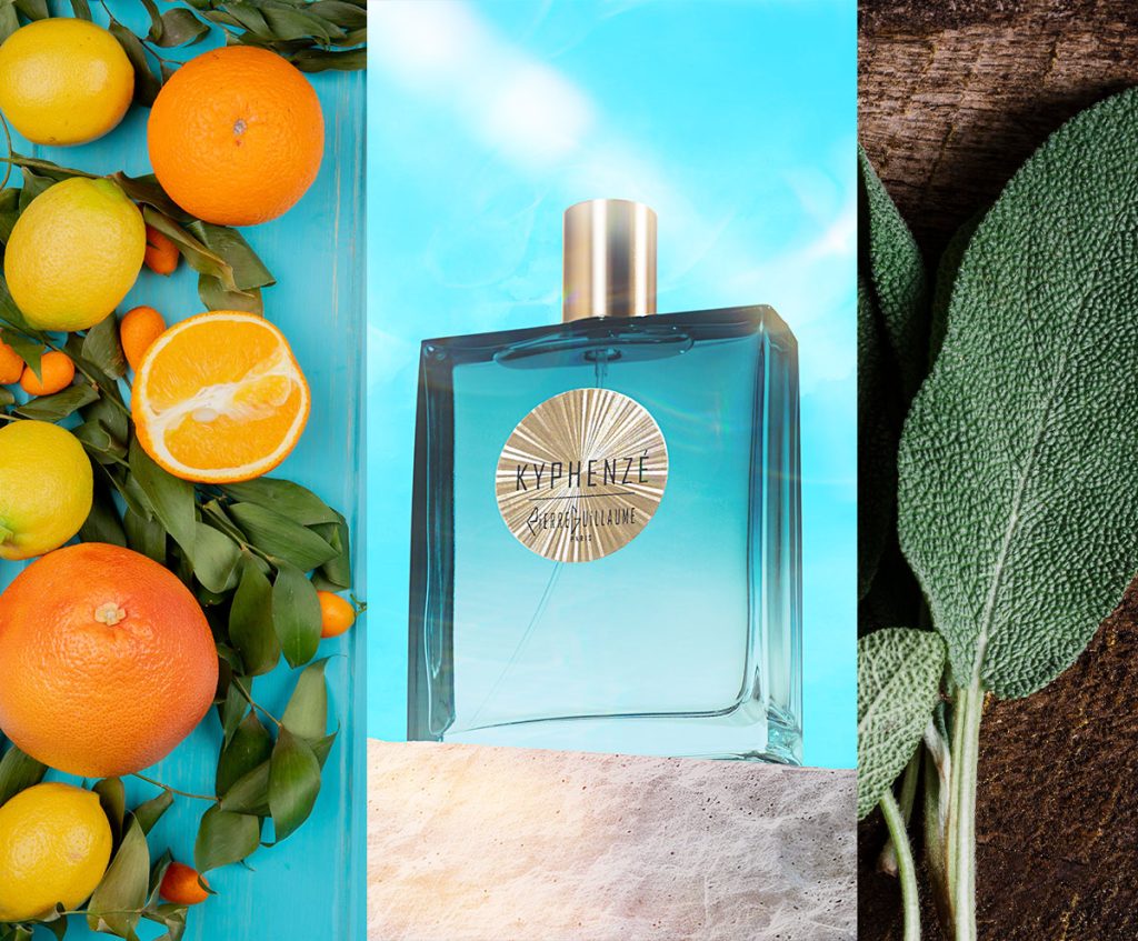 Parfum Kyphenzé - Citrus Rex I Bouteille 100ml, Diffusif, Tenace, Racé, Solaire, Lumineux. Accord d'agrumes, Épices, Sauges, Liatrix, Sandaraque. Artwork. Agrumes-Epices-Resines-Solaire. Ingredients 1
