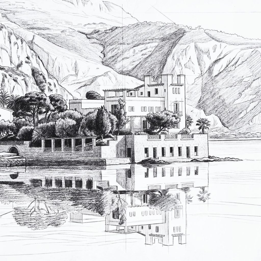 Feuilles de figuier paysage méditerranéen - Villa Kérylos croquis