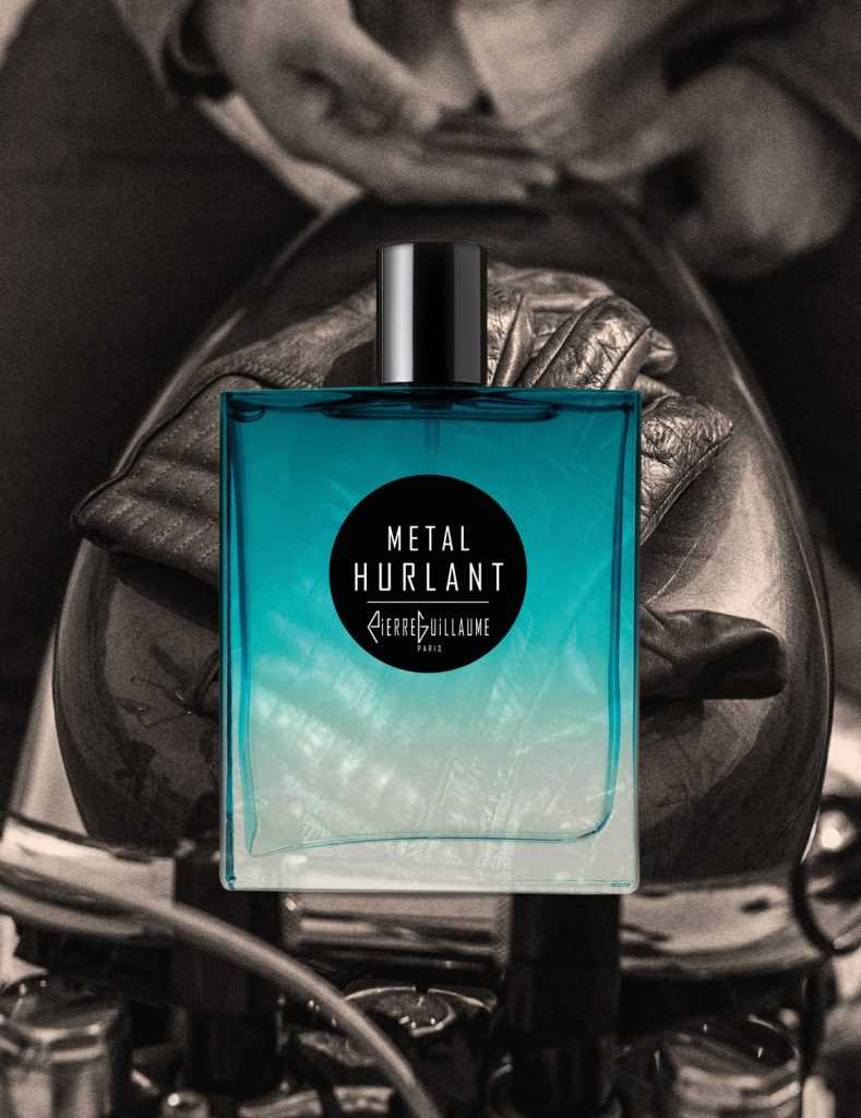 Flacon de parfum boisé musqué Métal Hurlant Pierre Guillaume Paris sur fond de bitume et de cuir. Artwork Métal Hurlant Pierre Guillaume | Parfum Boisé Musqué & Cuir.