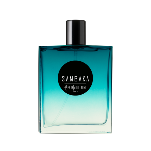 Pierre Guillaume Paris Sambaka warm woody and coffee perfume bottle. Scent notes of Sambaka by Pierre Guillaume including Brazilian Santos coffee, Péra orange, coffee wood, and cardamom.